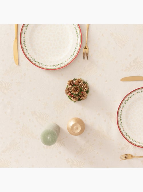 Nappe de noël en coton, sapins et étoiles dorés en relief - gamusi - Kiabi