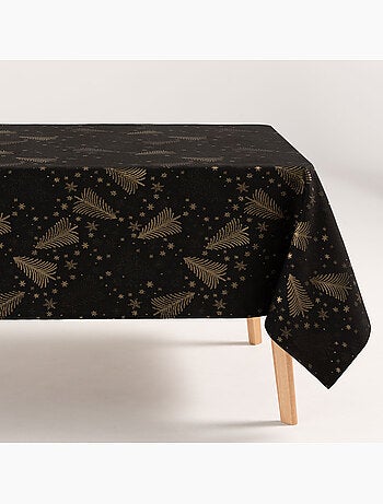 Nappe de noël en coton, sapins et étoiles dorés en relief - gamusi
