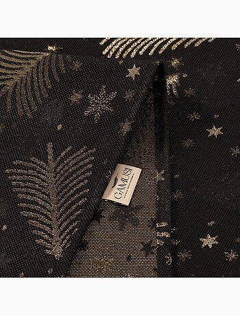 Nappe de noël en coton, sapins et étoiles dorés en relief - gamusi