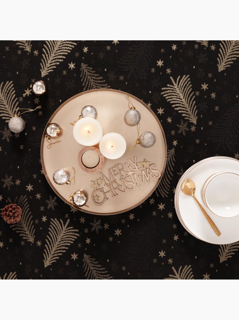 Nappe de noël en coton, sapins et étoiles dorés en relief - gamusi Noir Doré - Kiabi