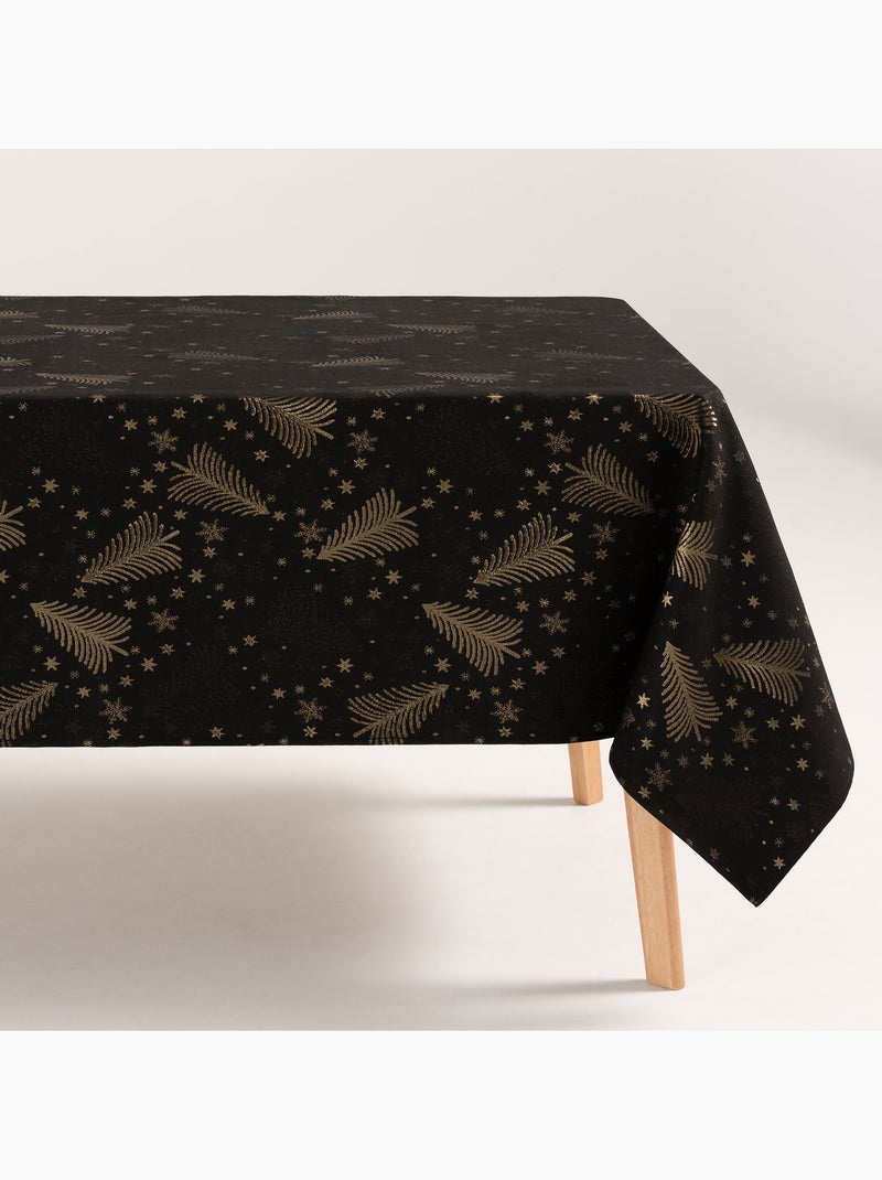 Nappe de noël en coton, sapins et étoiles dorés en relief - gamusi Noir Doré - Kiabi