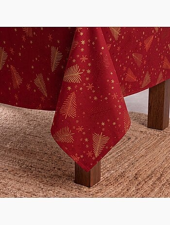Nappe de noël en coton, sapins et étoiles dorés en relief - gamusi