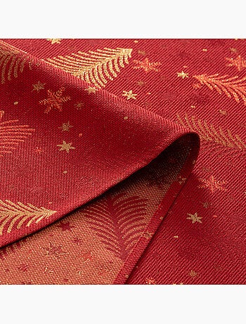 Nappe de noël en coton, sapins et étoiles dorés en relief - gamusi