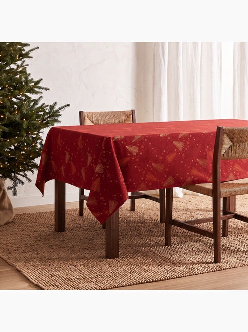 Nappe de noël en coton, sapins et étoiles dorés en relief - gamusi - Kiabi