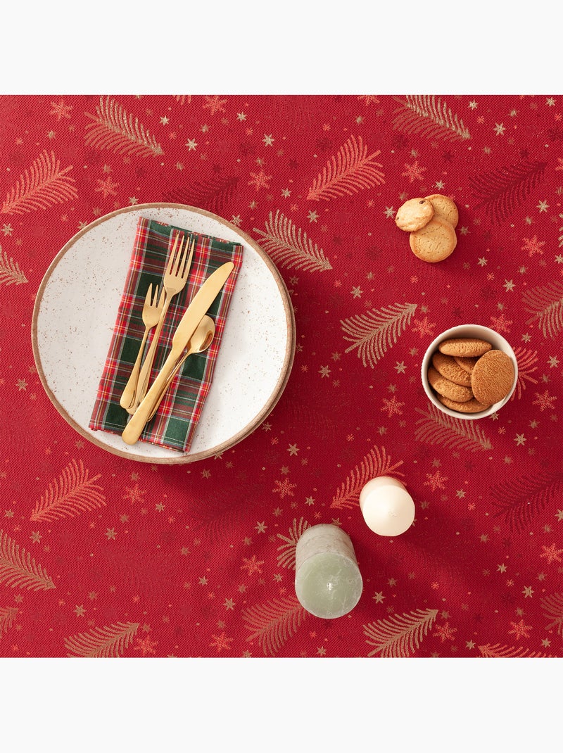 Nappe de noël en coton, sapins et étoiles dorés en relief - gamusi Rouge - Kiabi