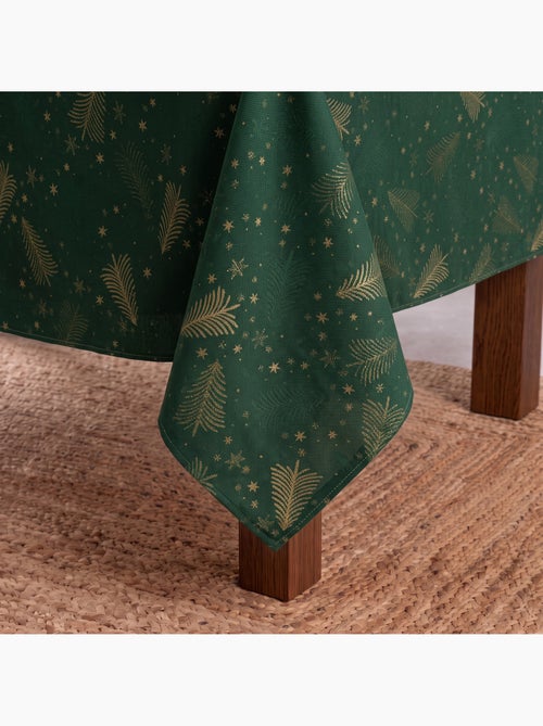 Nappe de noël en coton, sapins et étoiles dorés en relief - gamusi - Kiabi