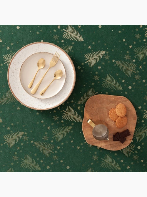 Nappe de noël en coton, sapins et étoiles dorés en relief - gamusi - Kiabi