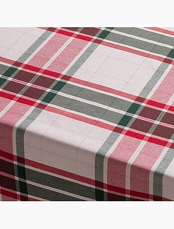 Nappe de noël en coton texturé avec fil lurex en relief, motif tartan - gamusi.
