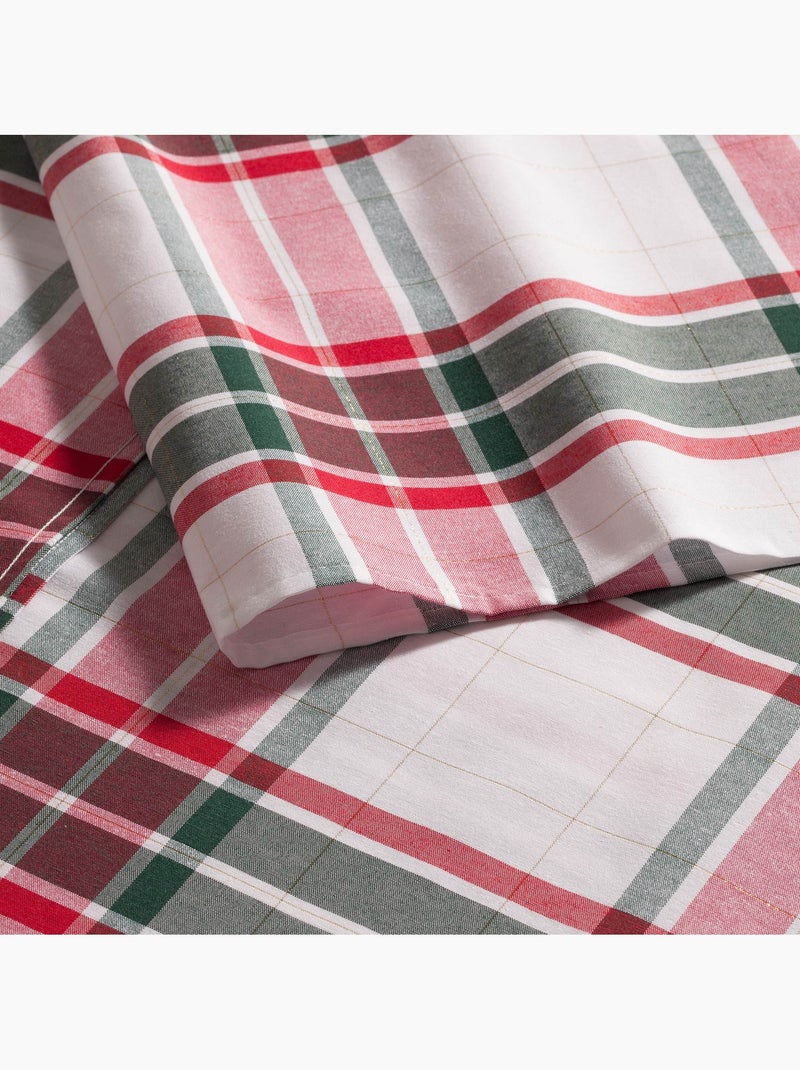 Nappe de noël en coton texturé avec fil lurex en relief, motif tartan - gamusi. Rouge - Kiabi