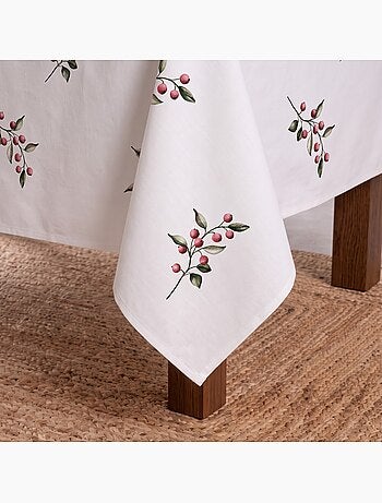Nappe de noël imperméable avec imprimé de branches de houx - gamusi.
