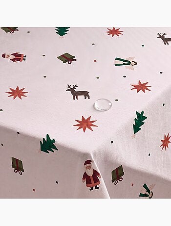 Nappe de noël imperméable avec imprimé père noël, rennes, cadeaux et sapins - gamusi.
