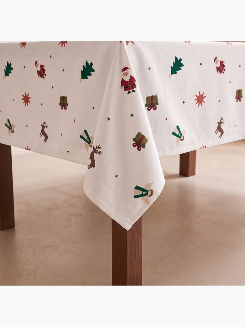 Nappe de noël imperméable avec imprimé père noël, rennes, cadeaux et sapins - gamusi. Blanc - Kiabi