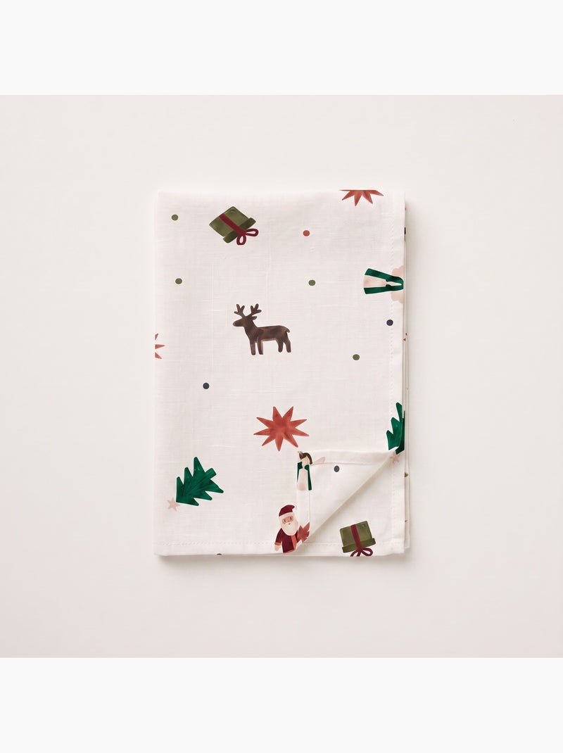 Nappe de noël imperméable avec imprimé père noël, rennes, cadeaux et sapins - gamusi. Blanc - Kiabi