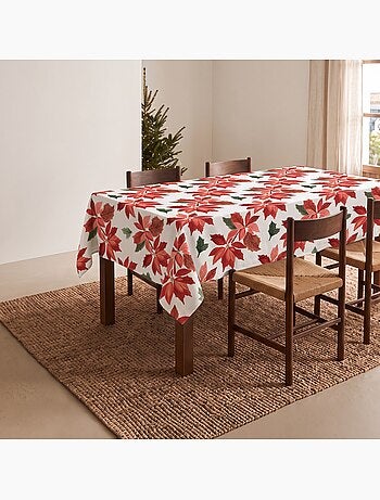 Nappe de noël imperméable avec imprimé poinsettia - gamusi.