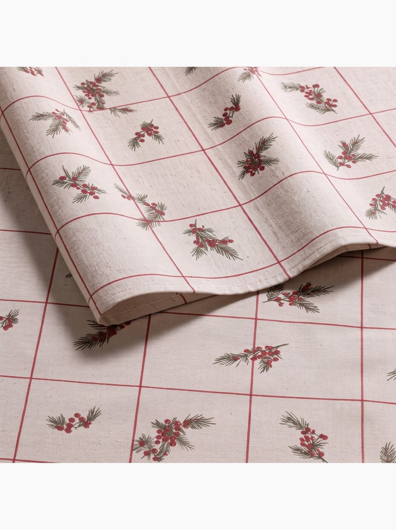 Nappe de noël toucher lin naturel avec imprimé à carreaux - gamusi. Ocre - Kiabi