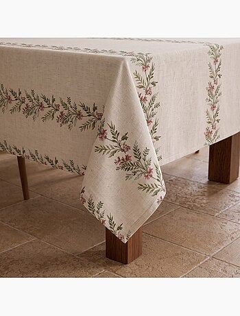 Nappe de noël toucher lin naturel avec imprimé guirlande de noël - gamusi.