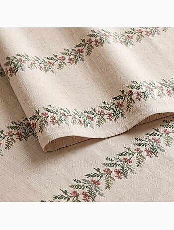 Nappe de noël toucher lin naturel avec imprimé guirlande de noël - gamusi.
