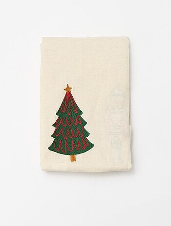 Nappe de table brodé Noël en coton et lin 150x270 cm