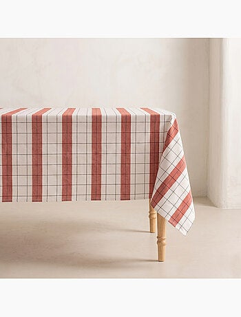 Nappe en coton à rayures avec carreaux en fil teint en relief - Gamusi.