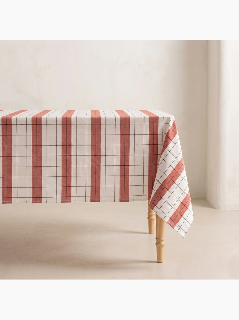 Nappe en coton à rayures avec carreaux en fil teint en relief - Gamusi. Brique - Kiabi