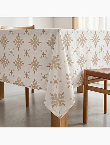 Nappe imprimée anti-taches style méditerranéen, motif géométrique floral - Gamusi