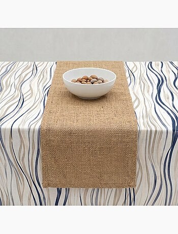 Nappe imprimée anti-taches style méditerranéen, rayures asymétriques - Gamusi