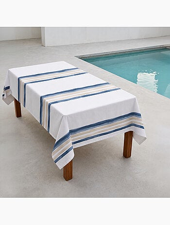 Nappe imprimée anti-taches style méditerranéen, rayures horizontales - Gamusi