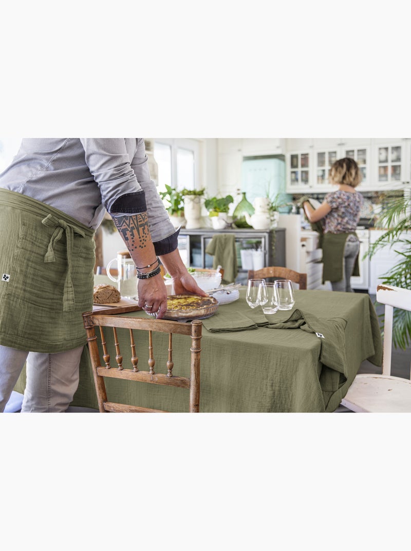 Nappe rectangle + 6 serviettes de table – double gaze de coton gaïa Vert romarin - Kiabi