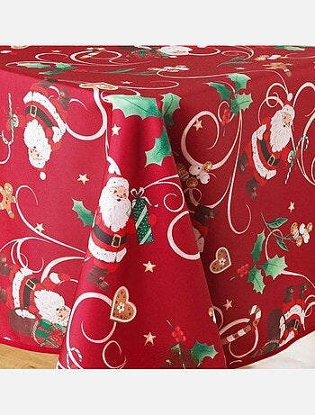 Nappes Polyester Père Noël Rouge motif Houx PROMO LINGE
