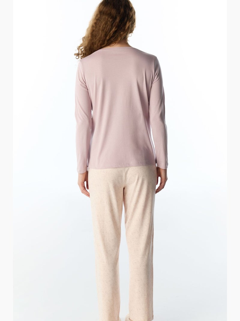 Naps&cats pyjamaset met kattenprint, lange mouwen en broek penti Mauve - Kiabi