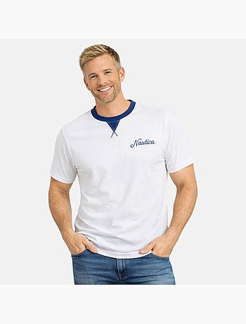 Nautica - T-shirt manches courtes avec col couleur homme