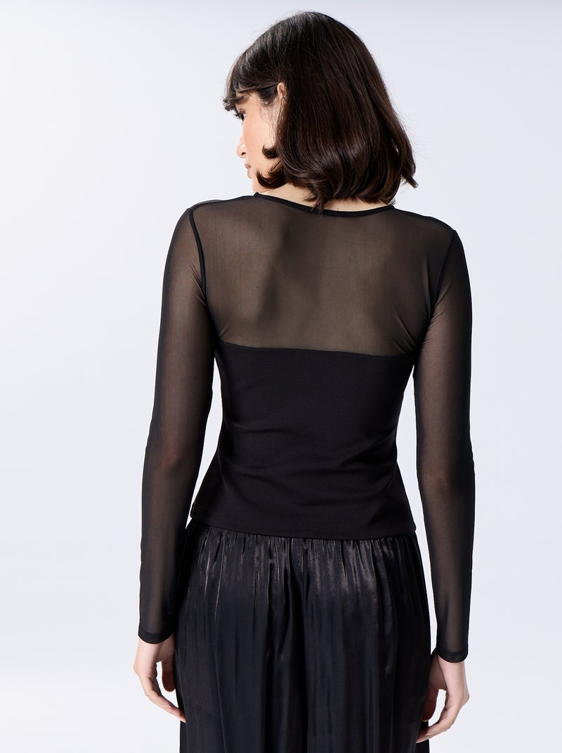 Nauwsluitend T-shirt met transparante bovenkant Zwart - Kiabi