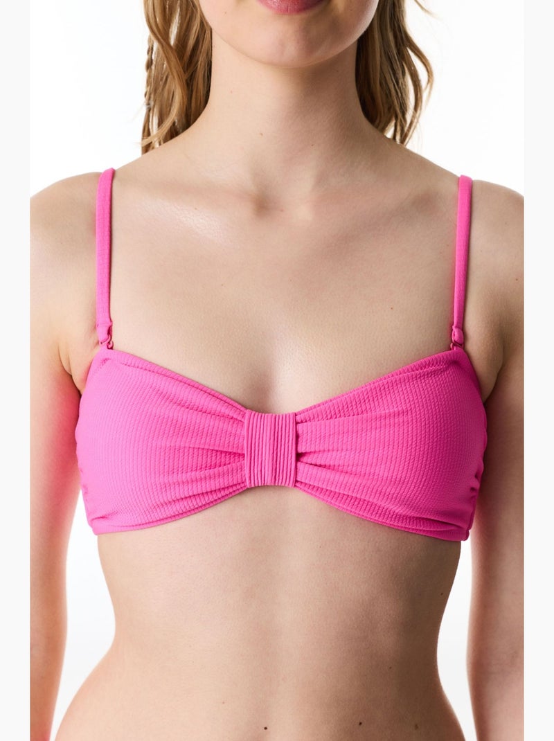 Nena brillant haut de bikini bandeau à texture nœud penti Rose fluo/Solinotes - Kiabi