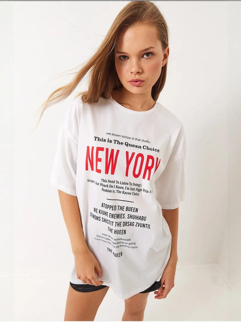 New york print oversize t-shirt lucci Wit - Kiabi