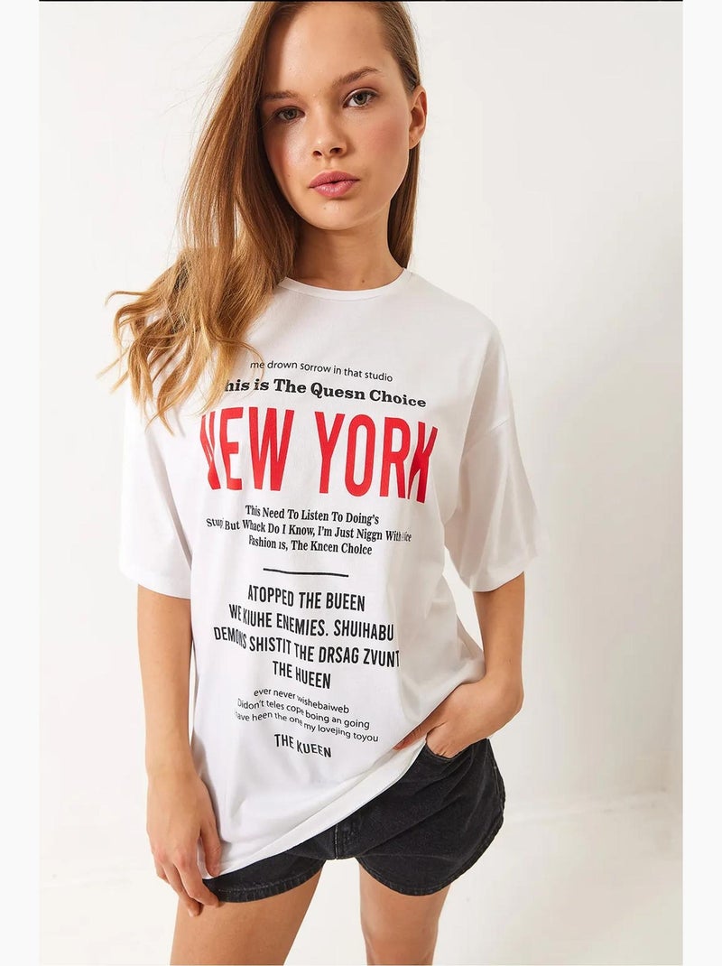 New york print oversize t-shirt lucci Wit - Kiabi