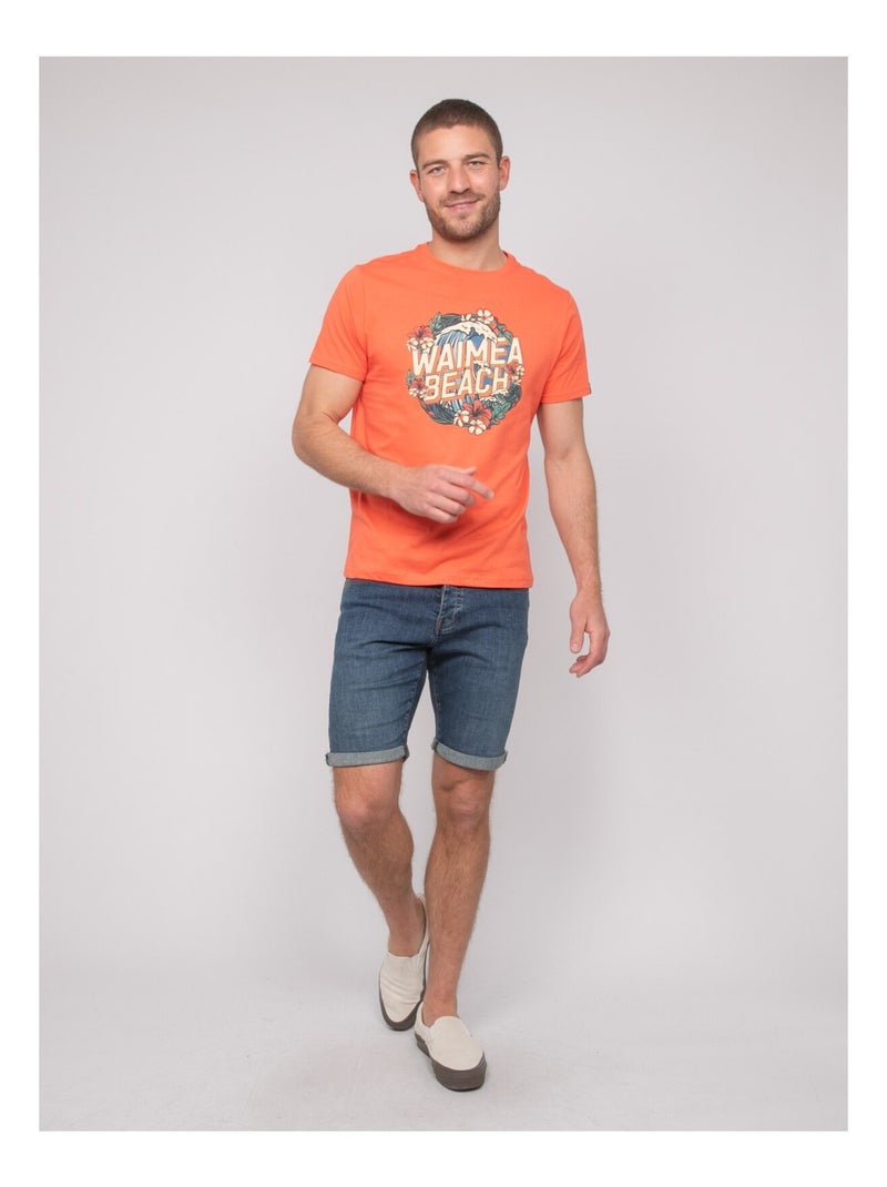 Newilmo katoenen t-shirt met patroon Koraaloranje - Kiabi