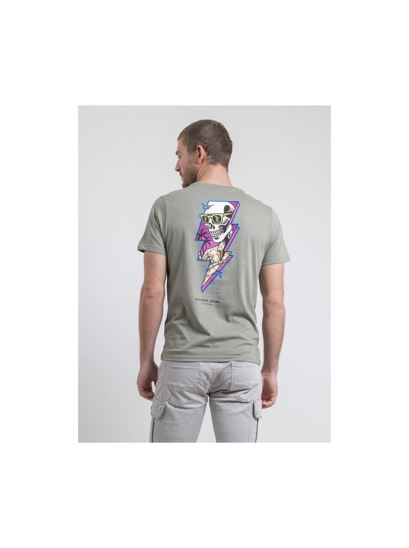 Nikiskull t-shirt met ronde hals van puur katoen Kaki - Kiabi