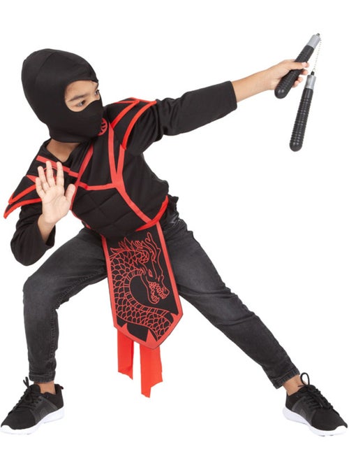 Ninja-kostuum of -set: shirt, riem, capuchon en nunchucks - Kiabi
