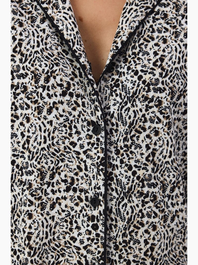 Noir garden pyjamaset met luipaardprint, overhemd en broek met lange mouwen penti Zwart Wit - Kiabi