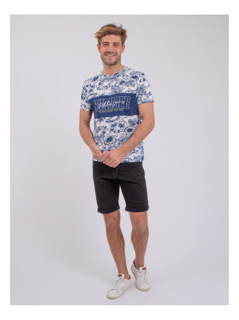 NOLIBA T-shirt met korte mouwen, ronde hals en gemaakt van puur katoen. Blauw - Kiabi