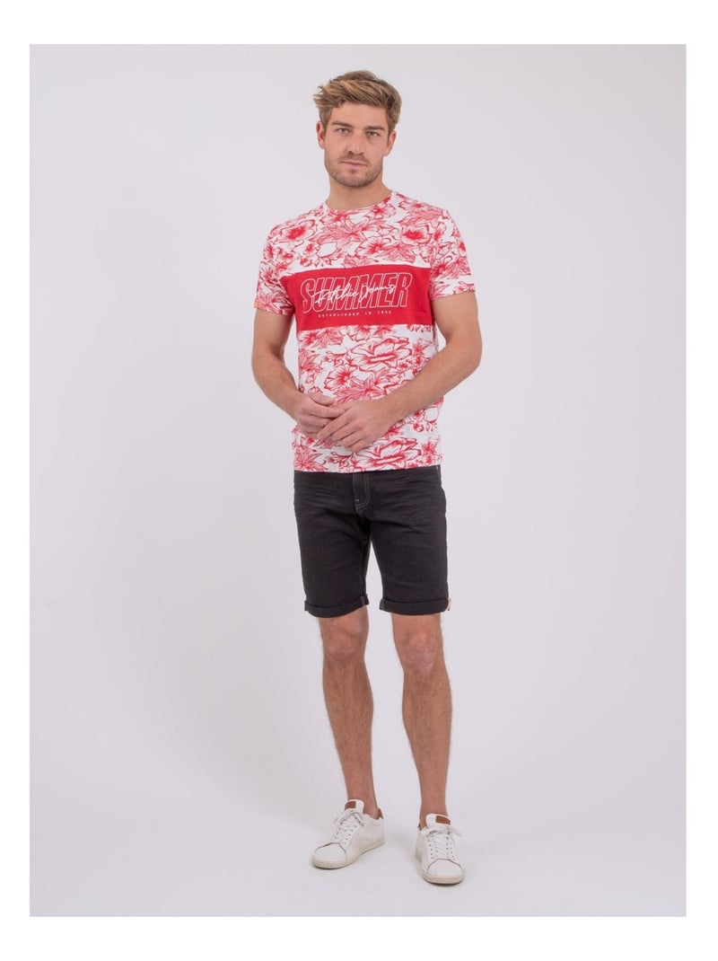 NOLIBA T-shirt met korte mouwen, ronde hals en gemaakt van puur katoen. Rood - Kiabi