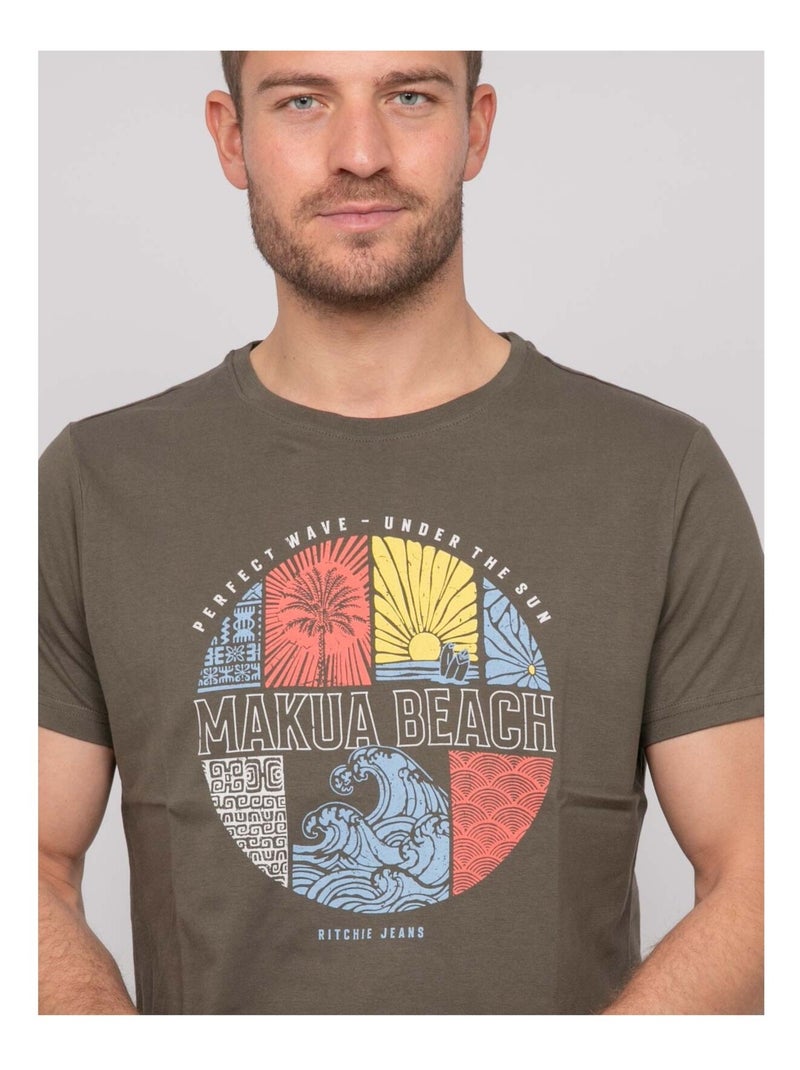 Nordoit katoenen t-shirt met patroon Kaki - Kiabi