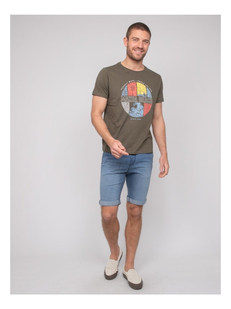 Nordoit katoenen t-shirt met patroon Kaki - Kiabi
