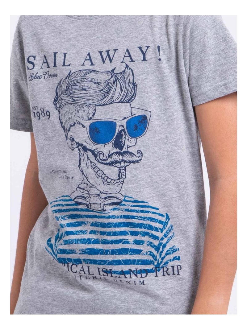 NOUMICK-J T-shirt met korte mouwen, ronde hals en gemaakt van puur katoen Grijs - Kiabi