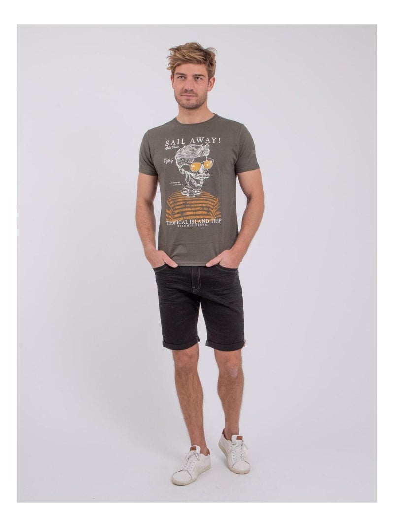 NOUMICK T-shirt met korte mouwen, ronde hals en gemaakt van puur katoen Kaki - Kiabi