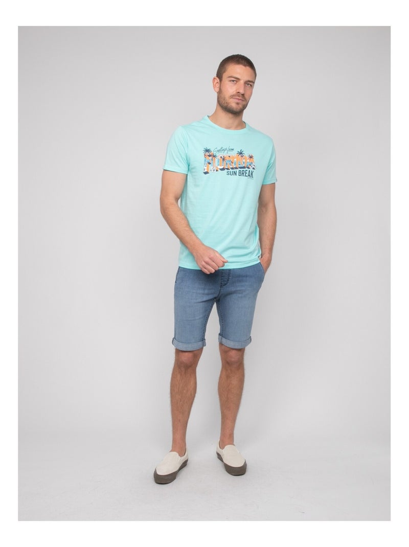 Nourito katoenen t-shirt met patroon Hemelsblauw - Kiabi
