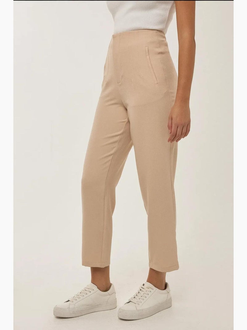 Nude aansluitende high-waisted broek hiccup Natuurlijk beige - Kiabi