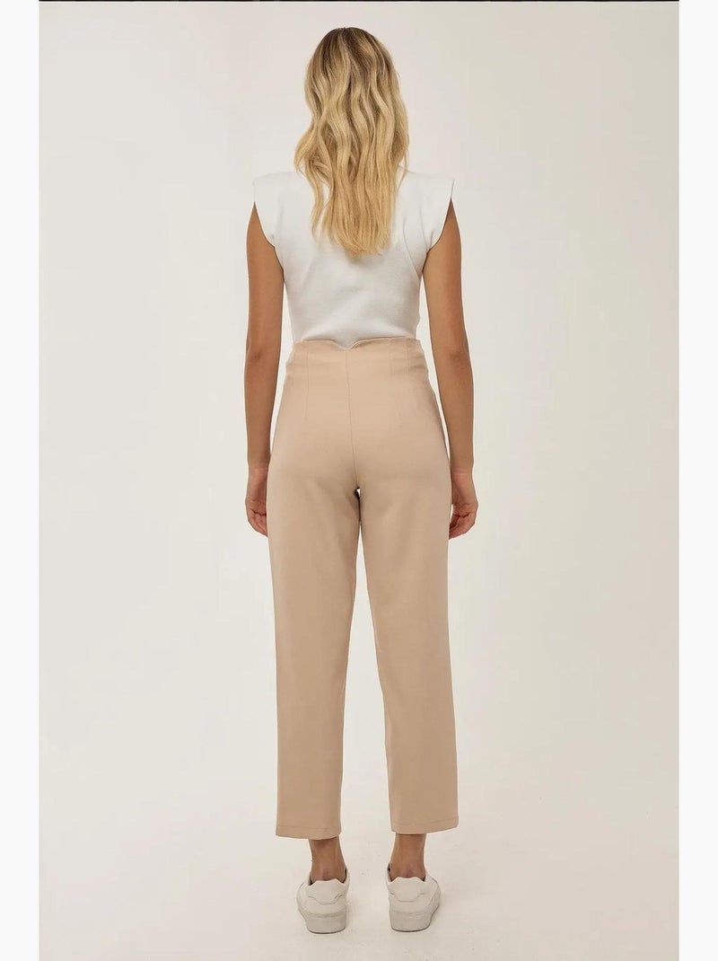 Nude aansluitende high-waisted broek hiccup Natuurlijk beige - Kiabi
