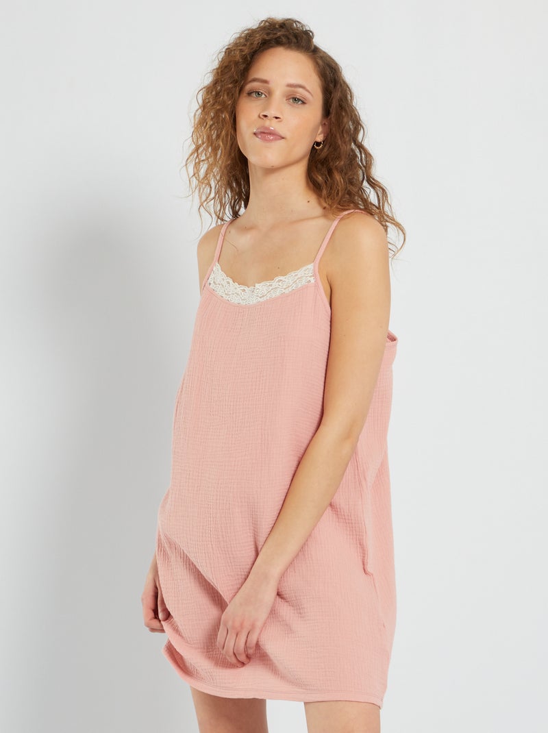 Nuisette en gaze de coton vieux rose - Kiabi