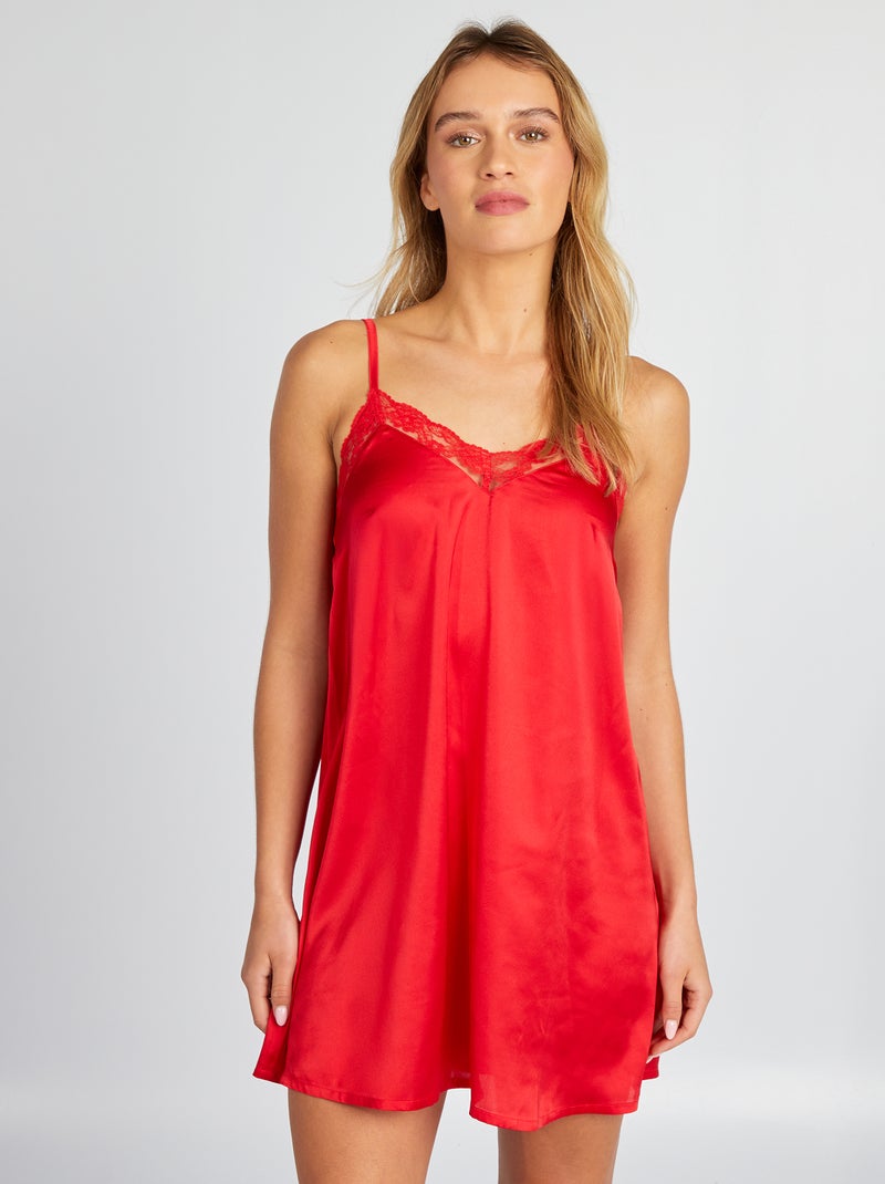 Nuisette satinée avec dentelle Rouge - Kiabi